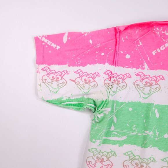 Vintage 80s Disney Figment All Over Print T Shirt Dragon Green Pink Neon L/XL - Picture 5 of 8